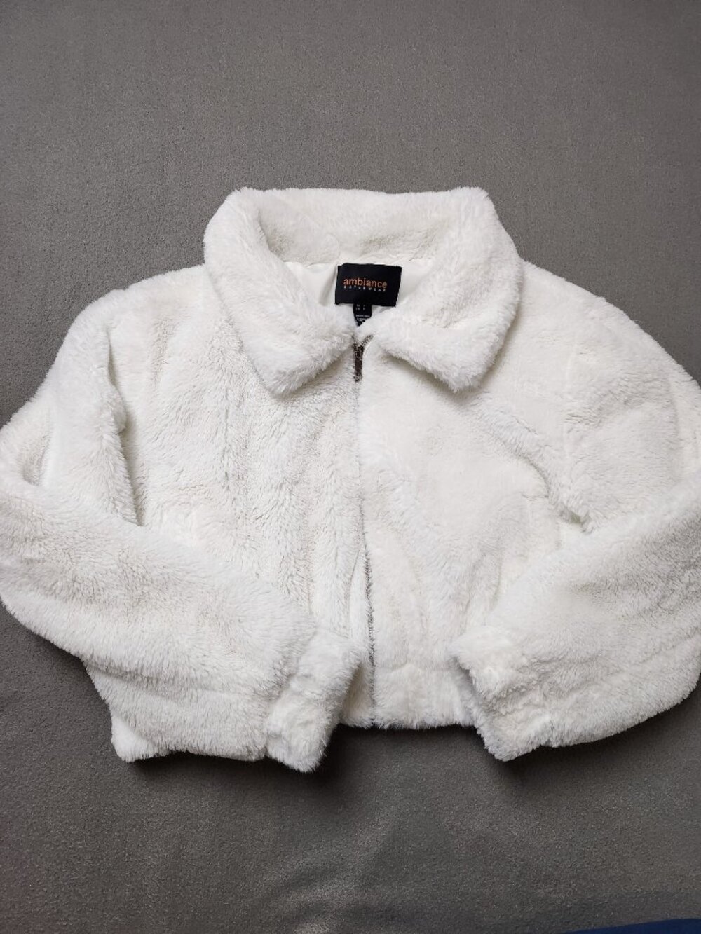 Ambiance Outerwear Fuzzy Cropped Faux Fur Zip Jacket Collar Lined S